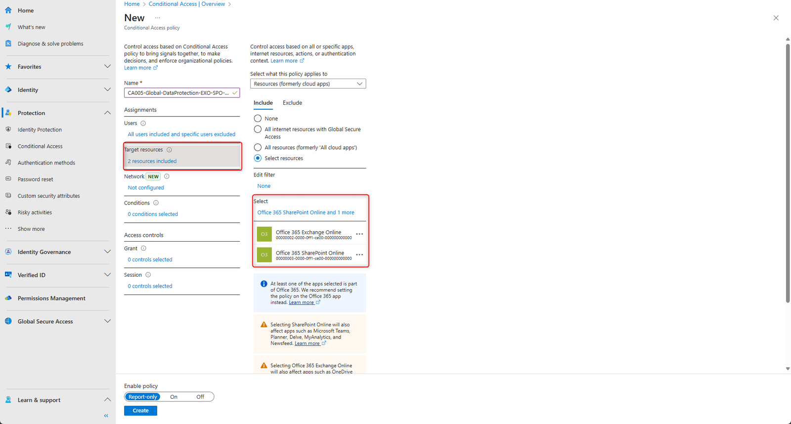 Conditional Access: Grant block access and enable policy